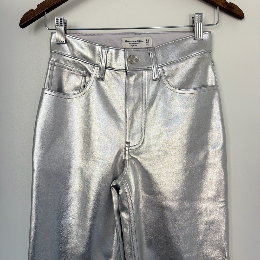 Abercrombie & Fitch Shimmering Silver High-Rise Pants-metalic silver - Picture 3 of 8